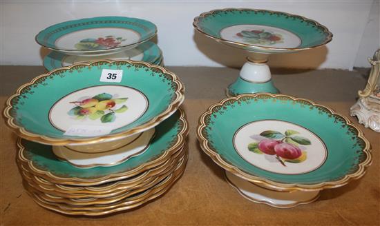 Victorian 15 piece dessert service, painted with fruit